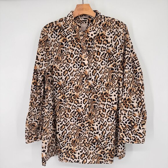 Chicos 2 Leopard Button-Up Shirt tunic Womens Size XL No-Iron Cotton stretch - Picture 7 of 14